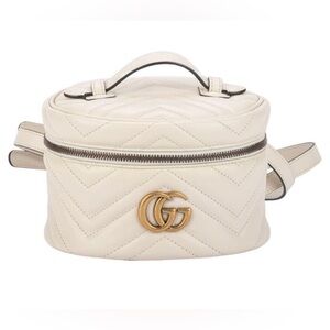 💕 Gucci Mini GG Marmont Matelasse Leather Round Backpack Women White